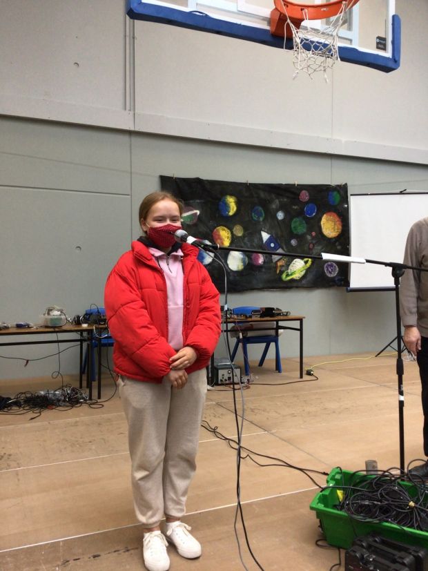 An Athlone Community College pupil rehearses the interview with US astronaunt Shannon Walker who fielded questions aboard the International Space Station.