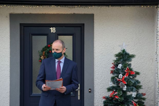 Taoiseach Micheál Martin at the opening of an affordable family home scheme in Carrigaline, Co Cork. Photograph: Daragh Mc Sweeney/Provision