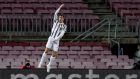 Juventus striker Cristiano Ronaldo celebrates after scoring his second goalagainst Barcelona at Camp Nou. Photograph: Alberto Estevez/EPA