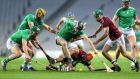 Galway’s Conor Whelan and Diarmaid Byrnes of Limerick in the GAA All-Ireland Senior Hurling Championship semi-final at Croke Park on November 29th. Photograph: Laszlo Geczo