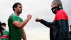 Mayo’s Aidan O’Shea with manager James Horan. Photograph: Ryan Byrne/Inpho