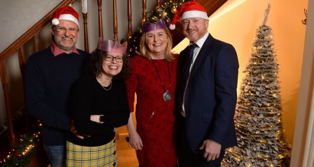 Kathryn and Fintan Cahill (right) in their home Virginia, Co Cavan with their guests for Christmas Rolf and Denise McLaughlin. Photograph: Dara Mac Donaill/The Irish Times.