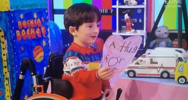 Adam King from Cork  explained his drawing of a ‘virtual hug’ when he appeared on the RTÉ Late Late Toy Show recently. Photograph: Andres Poveda.