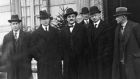 About to testify before the American Commission on Conditions in Ireland (left to right) - Tom Nolan, Donal Óg O Callaghan, Senator George W Norris, Peter MacSwiney and Jeremiah Dempsey, Washington, in January 1921. Photograph: Forgotten Lord Mayor; original source: Library of US Congress.