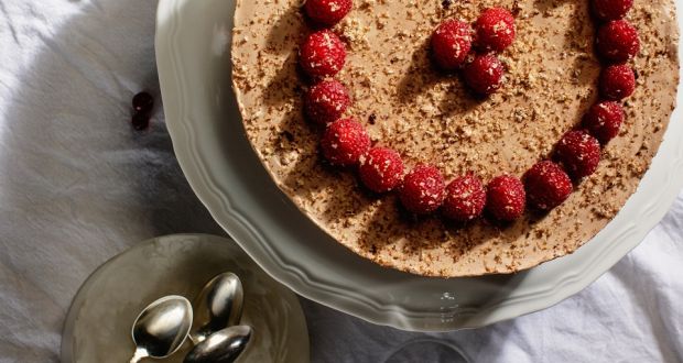  “It’s luscious, there’s a lot of cream, butter and chocolate in there,” says Derry Clarke of his festive chocolate mousse, salted ganache and raspberry tart. Photography: Al Higgins. Styling: Lesielie Juliet