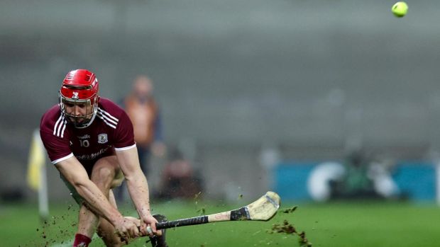 Galway’s Joe Canning scores on of four points from a sideline cuts in the All-Ireland semi-final against Limerick. Photograph: Tommy Dickson/Inpho