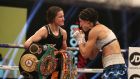  Miriam Gutierrez pays tribute to Katie Taylor after their fight in November. Photograph:   Mark Robinson/Inpho