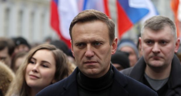   Alexei Navalny: he collapsed on a flight from Tomsk to Moscow. The aircraft made an emergency landing in Omsk, where Mr Navalny was treated in hospital before being taken to Germany.  Photograph: EPA