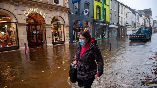 A file image of heavy flooding on Oliver Plunkett Street, Cork, in October 2020. Photograph: Daragh Mc Sweeney/Provision