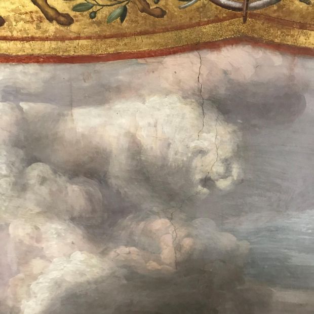 Raphael: clouds in the form of a lion, in the Hall of Constantine, during restoration