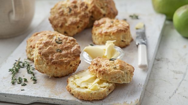 Apple, Cheddar and thyme scones. Photograph: Harry Weir Photography