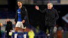 Everton manager Carlo Ancelotti celebrates with Dominic Calvert-Lewin   after their win over  Arsenal at Goodison Park on December 19, 2020.Photograph:  Jon Super – Pool/Getty Images