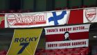 Arsenal fans showed their support for Mikel Arteta with a banner on Tuesday night. Photograph: Getty Images