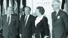 Minister for foreign affairs Gerry Collins, taoiseach Charles Haughey, British prime minister Margaret Thatcher and British foreign secretary Douglas Hurd 