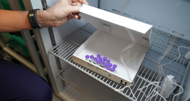 A file image of the Pfizer BioNTech Covid-19 vaccine in a  fridge. The nationwide rollout of the  vaccine to nursing home residents and staff in the State will commence on January 11th. Photograph: Getty  