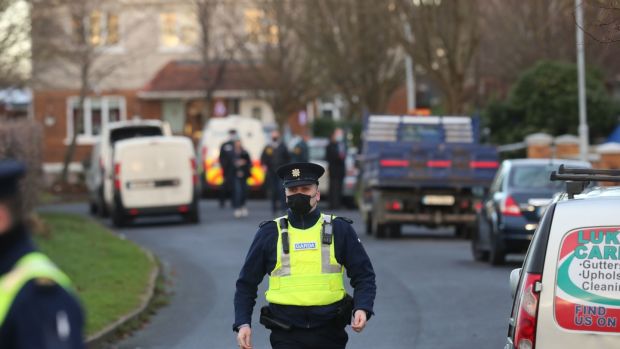 Officers at the scene in Clonee, west Dublin, following the fatal Garda shooting. Photograph: Niall Carson/PA Wire