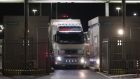 Trucks pass through a customs post at Dublin Port as new arrangements come into force. Photograph: PA