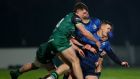  Connacht’s Peter Sullivan and Leinster’s Johnny Sexton  during the Pro14 clash at the RDS where Leinster slumped to a surprising home defeat. Photograph: James Crombie/Inpho