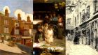 Painting Dublin: detail from Winetavern Street, 1934, by Harry Kernoff; The Fishmarket, Patrick Street, 1893 by Walter Frederick Osborne; The Leinster Market, c.1915, by  Estella Frances Solomons,