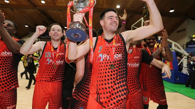 Killester’s Alan Casey celebrates victory in the 2019 Hula-Hoops Men’s National Cup final. File photograph: Inpho