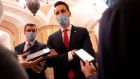 Senator Josh Hawley, a Republican from Missouri, speaks to the media in the US Capitol early on Thursday. Photograph:  Erin Scott/Bloomberg