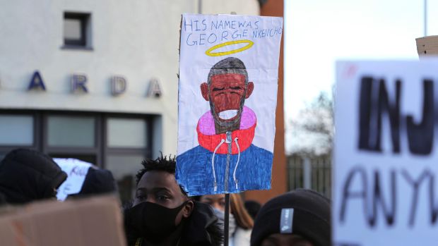 Protesters at Blanchardstown Garda Station in the wake of the killing of George Nkencho. Photograph: Nick Bradshaw/The Irish Times