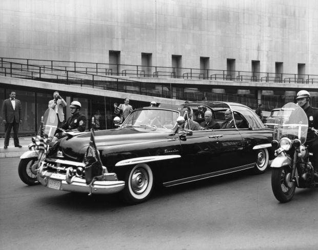 The Beast: President Eisenhower in his 1950 Lincoln Cosmopolitan, in New York. Photograph: Transcendental Graphics/Getty