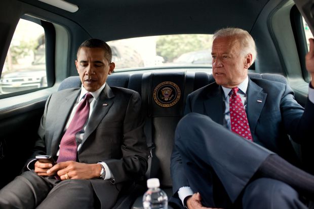 Belly of the Beast: Barack Obama and Joe Biden in the presidential limousine in 2010. Photograph: Pete Souza/White House