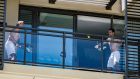 Novak Djokovic playing tennis on his balcony  at the M Suites in  Adelaide. Photograph: Morgan Sette/AFP via Getty Images