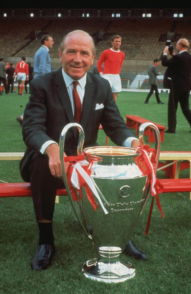 Sir Matt Busby holds the European Cup trophy at Wembley on May 29th, 1968. It would be their last piece of silverware until 1993. Photograph: Mike McLaren/Getty Images