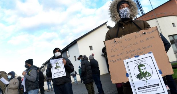  A protest outside Blanchardstown Garda station over the killing of George Nkencho. Photograph: Dara Mac Dónaill 