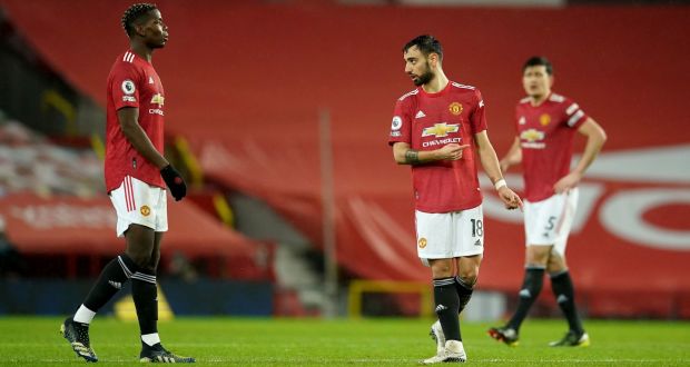 Manchester United’s Bruno Fernandes struggled in his team’s 2-1 defeat. Photograph: PA