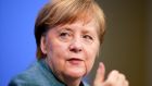 German Chancellor Angela Merkel holds a news conference after meeting with vaccine producers and Germany’s state prime ministers for a “vaccine discussion” via video conference. Photograph: Hannibal Hanschke/Pool/AFP via Getty Images