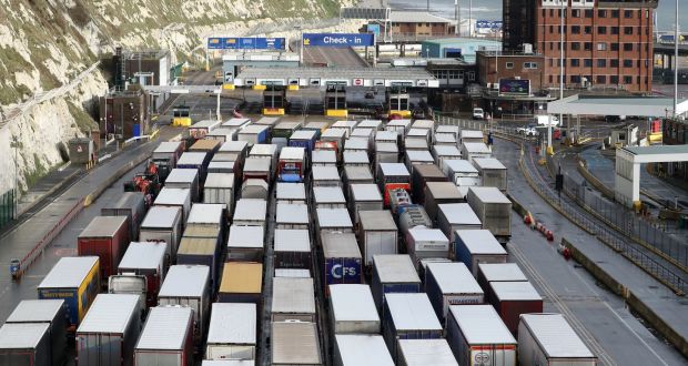 File photo from December of lorries queuing at the Port of Dover in Kent.  Photograph: Gareth Fuller/PA Wire