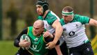 Rhys Ruddock, Ultan Dillane and Rob Herring during training at the IRFU High Performance Centre, Sport Ireland Campus, Blanchardstown. Photograph: Billy Stickland/Inpho