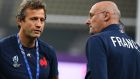 France’s head coach Fabien Galthie and Bernard Laporte, president of the French rugby federation   (FFR). Galthie selects players he can shape and who are hungry to learn from his band of technical coaches. Photograph: Gabriel Bouys/AFP/Getty Images