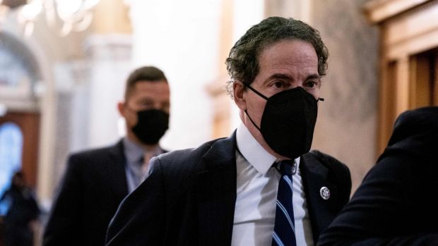 Lead Impeachment House Manager, Representative Jamie Raskin, arrives at the US Capitol for the fifth day of the second impeachment trial of former US president Donald Trump. Photograph: Getty