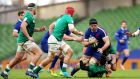 France’s Gregory Alldritt is tackled by Billy Burns of Ireland during the Six Nations game at the Aviva Stadium. photograph: James Crombie/Inpho 