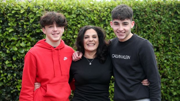 Siobhan Murray and her teenage sons Charlie (left, 13) and Sean (15). Photograph: Laura Hutton