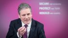 Labour leader Sir Keir Starmer delivers a virtual speech on Britain’s economic future in the wake of the coronavirus pandemic, at Labour headquarters in central London. Photograph: Stefan Rousseau/PA Wire 