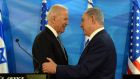Then US vice-president Joe Biden and Israeli prime minister Binyamin Netanyahu in Jerusalem in 2016. Photograph: Debbie Hill/POOL/AFP via Getty Images