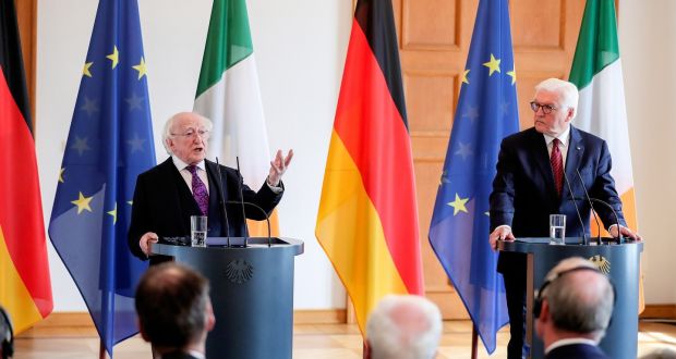 President Michael D Higgins’s 2019 state visit to Germany was such a success that his German counterpart (and Rory Gallagher fan) Frank Walter Steinmeier, right, was all set to return the visit last year – warp speed in diplomatic terms – until the virus intervened. Photograph: Maxwell’s