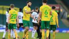 Norwich City celebrate victory over Rotherham United at Carrow Road. Photograph: Getty Images