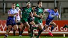 Connacht’s Alex Wootton on his way to scoring a try. Photograph: Inpho