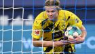 Dortmund’s  Erling  Haaland: There is an almost unnerving simplicity to the way he scores many of his goals.  Photograph:  Fassbender/AFP via Getty Images