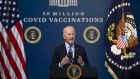 US president Joe Biden speaks during an event commemorating the 50 millionth Covid-19 vaccine shot in the US on Thursday. Photograph: Doug Mills/The New York Times/Bloomberg