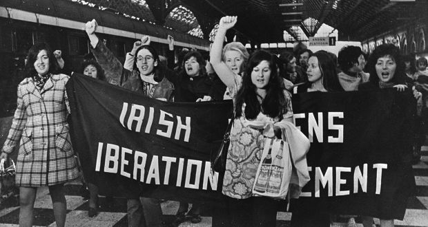 Women on the platform of Connolly Station, Dublin in 1971 prior to bording the Belfast train to buy contraceptives, which were then illegal in the Republic. Nell McCafferty is pictured second left. Photograph: The Irish Times