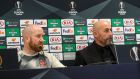 Shane Keegan and Filippo Giovagnoli at a press conference ahead of the Europa League game against Rapid Vienna in Austria last November. Photograph:  Philipp Brem/Inpho/GEPA Pictures
