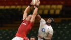 Wales’ lock Alun Wyn Jones in action against  England’s Maro Itoje  during the Six Nations match at the Principality Stadium in Cardiff. Photograph:  Paul Ellis/AFP via Getty Images