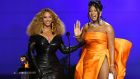 Beyonce and Megan Thee Stallion accepting the Best Rap Performance award. Photograph: Kevin Winter/EPA